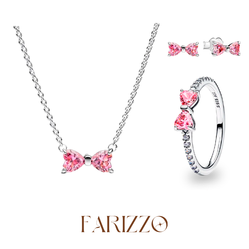 Conjunto Laço Rosa Brilhante - Compre 1, Leve 3