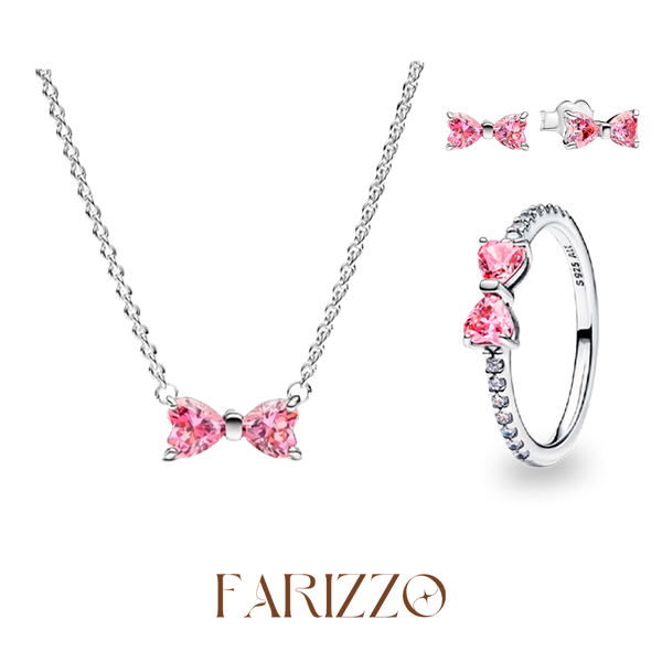 Conjunto Laço Rosa Brilhante - Compre 1, Leve 3